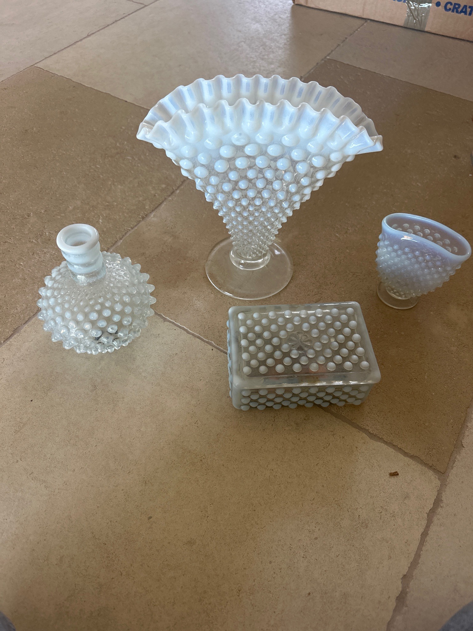 Fenton Hobnail White Opalescent Glass Vanity and Tableware Set