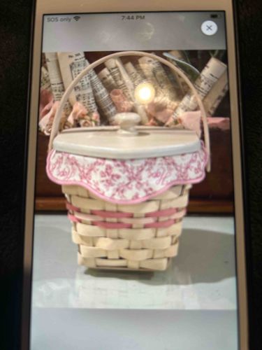 Longaberger Basket with Fabric Liner and Pottery Lid