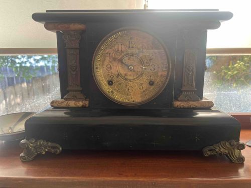 Victorian Era Seth Thomas Black Adamantine Mantel Clock