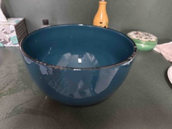 Teal Ceramic Bowl with Distressed Rim
