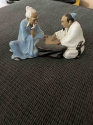 Chinese Elders Playing Board Game Figurine
