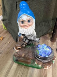 Garden Gnome with Fawn and Planter
