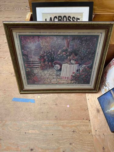 Framed Impressionist-Style Garden Scene Lithograph