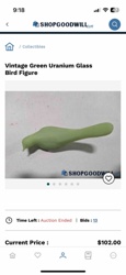 Vintage Green Uranium Glass Bird Figure