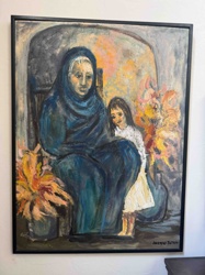 Oil Painting, 'Woman and Child with Flowers' by Jacques Tatum
