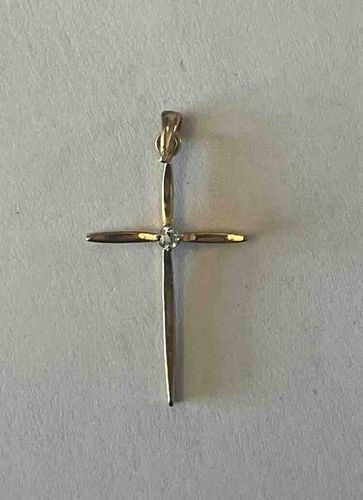 Gold-Toned Cross Pendant with Central Gemstone