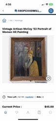 Vintage Artisan McCoy '52 Portrait of Women Oil Painting