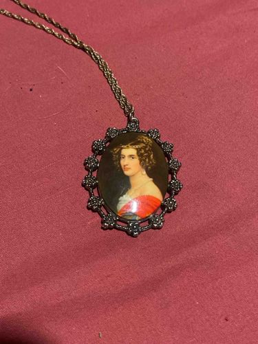 Vintage Portrait Miniature Pendant Necklace