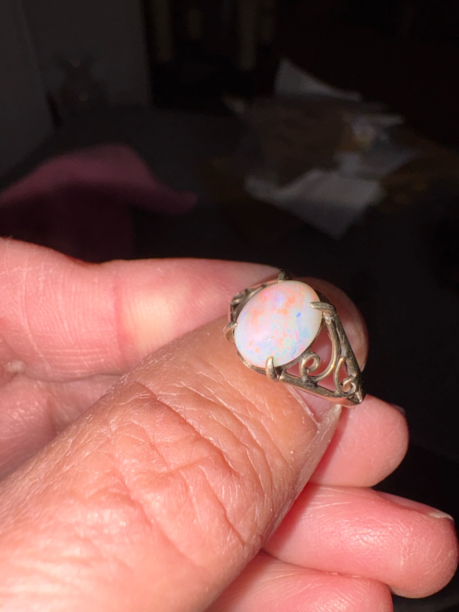 Vintage White Opal Filigree Ring