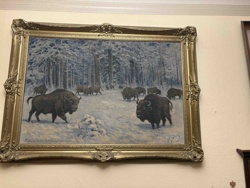 Painting: Bison in a Snowy Forest