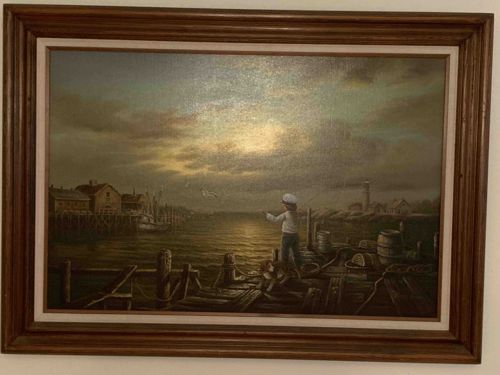 Seascape with Child and Lighthouse Painting