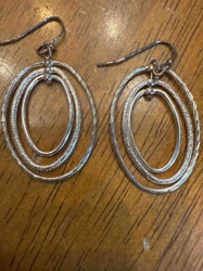 Silver-Toned Textured Oval Dangle Earrings