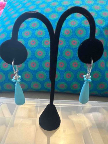 Turquoise Teardrop Dangle Earrings with Leverback Closures