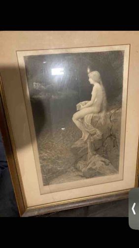 Framed Figural Etching 'Night' by Alfred Robert Franchet