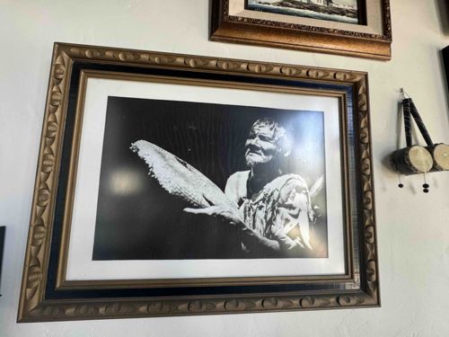 Framed Black and White Portrait of Individual with Corn/Harvest