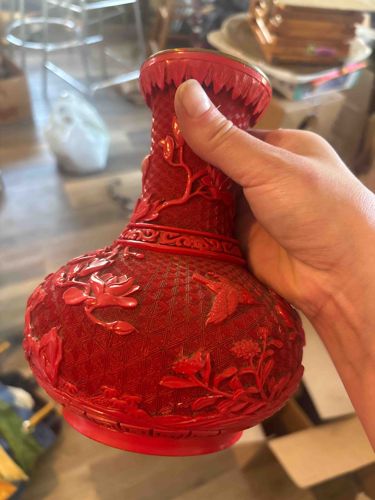 Red Carved Cinnabar-Style Vase
