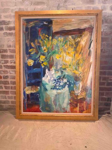 Impressionistic Floral Still Life Painting in Gold Frame