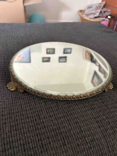 Oval Mirrored Vanity Tray with Ornate Feet