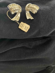 Vintage Rhinestone Bow-shaped Clip-on Earrings with Original Tag