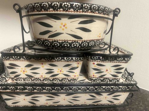 Tiered Ceramic Bakeware Set with Metal Stand