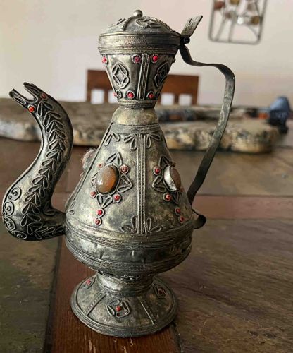 Ornate Metal Ewer with Cabochons