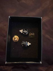 14k Yellow Gold and Blue Sapphire Diamond Accent Stud Earrings