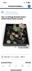 11pc Lot Vintage Brutalist Style / Artisan Mixed Metal Jewelry