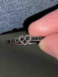 Heart Motif Ring with Black Stones