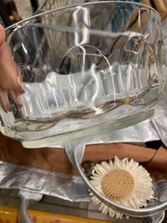 Pressed Glass Serving Bowl with Fluted Sides