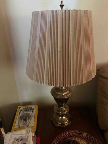 Traditional Brass-Toned Table Lamp with Pleated Shade