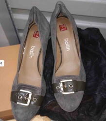 Ballin Grey Suede Buckle Pumps