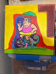 Tutu-Wearing Man Riding Chameleon Painting