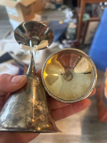 Tarnished Silver or Silver-Plated Hand Bell with Ribbon
