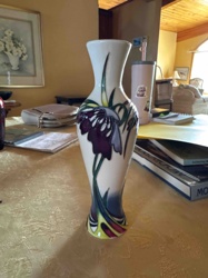 Art Deco Style Hand-Painted Ceramic Vase with Floral Motif