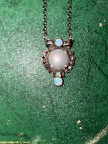 Vintage-Style Pearl, Opal and Marcasite Pendant Necklace