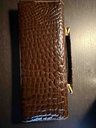 Vintage Brown Embossed Faux Crocodile Skin Eyeglass Case