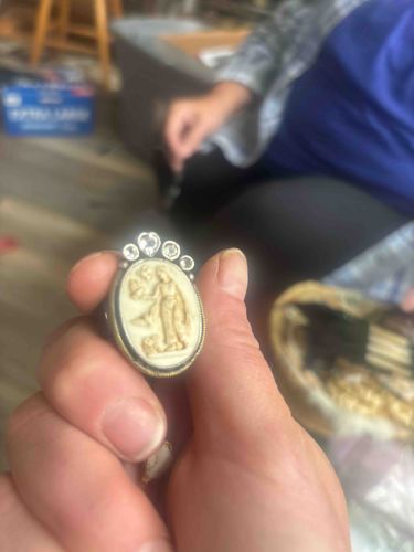 Ivory or Bone Cameo Ring with Diamond/CZ Accents