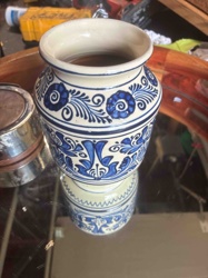 Blue and White Hand-Painted Ceramic Vase