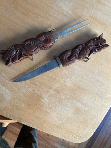 Carved Wood Handled Carving Set
