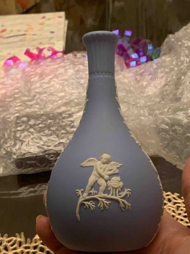 Wedgwood-style Jasperware Pyriform Vase with Putto Bas-Relief