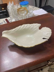 Lenox Porcelain Leaf-Shaped Dish with Gold Trim