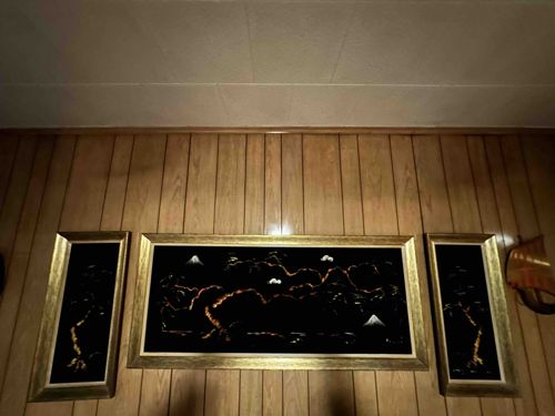 Vintage Felt Oil Painting Triptych, Hawaiian/Asian Style Landscape