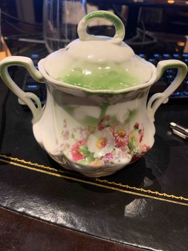 Vintage Porcelain Covered Sugar Bowl with Hand-Painted Floral Design