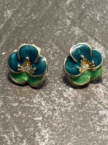 Enamel Fleur-de-lis and Pansy Inspired Stud Earrings