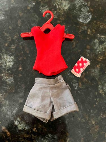 Barbie Doll 'Casuals' Outfit with Red Jumpsuit, Gray Shorts, and Handkerchief