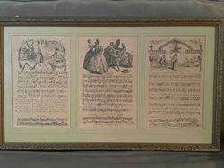 Framed Collection of Three 18th-Century Engraved Sheet Music Prints