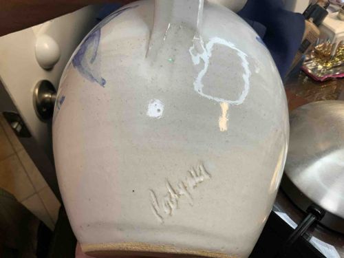 Studio Pottery Jug/Vase with Blue Decoration