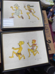 Framed Joe Shuster Cartoon Character Concept Art (1980)