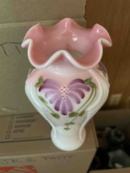 Hand-Painted Ruffled Opalescent Art Glass Bud Vase