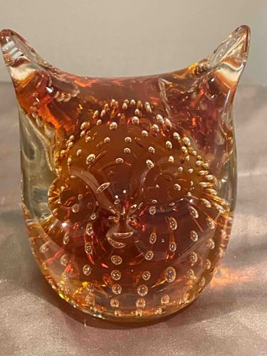 Murano Bullicante Amber Glass Owl Figurine
